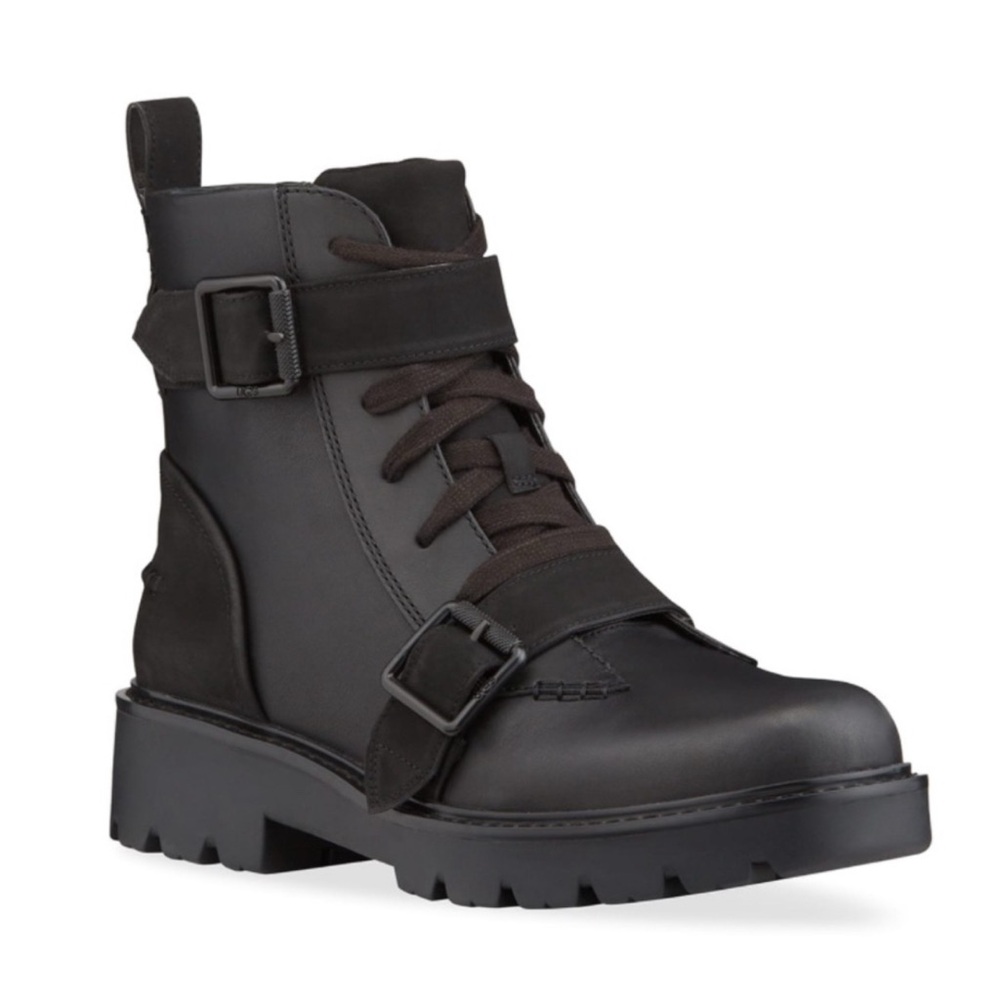 Women’s UGG Noe Black Leather Boots Size 8